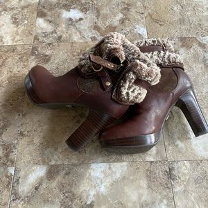 UGG Brown Leather Heeled Fur Cuff Boot